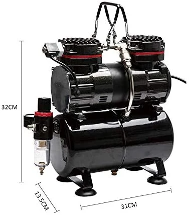 1/4HP Luftkompressorpumpe Tragbare Luftpumpe mit Schnellfüllung Airbrush Doppelzylinder-Spritzpistole