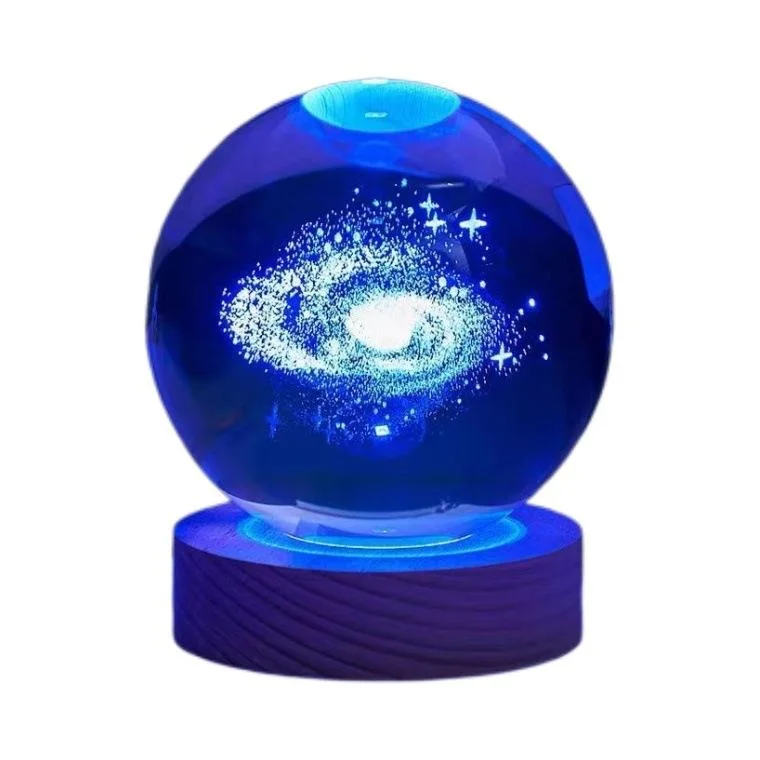 Creative 3D Crystal Ball Night Light for Decoration Wooden Base