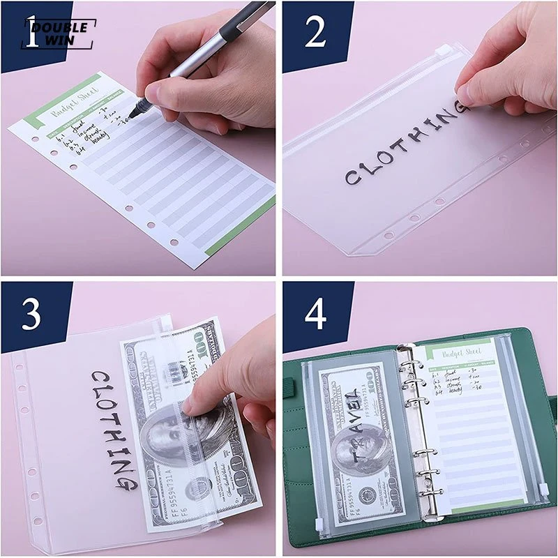 PU Leather Notebook Binder A5 A6 Budget Planner Pocket Personal Cash Budget Envelopes System 6 Hole PVC Zipper Binder