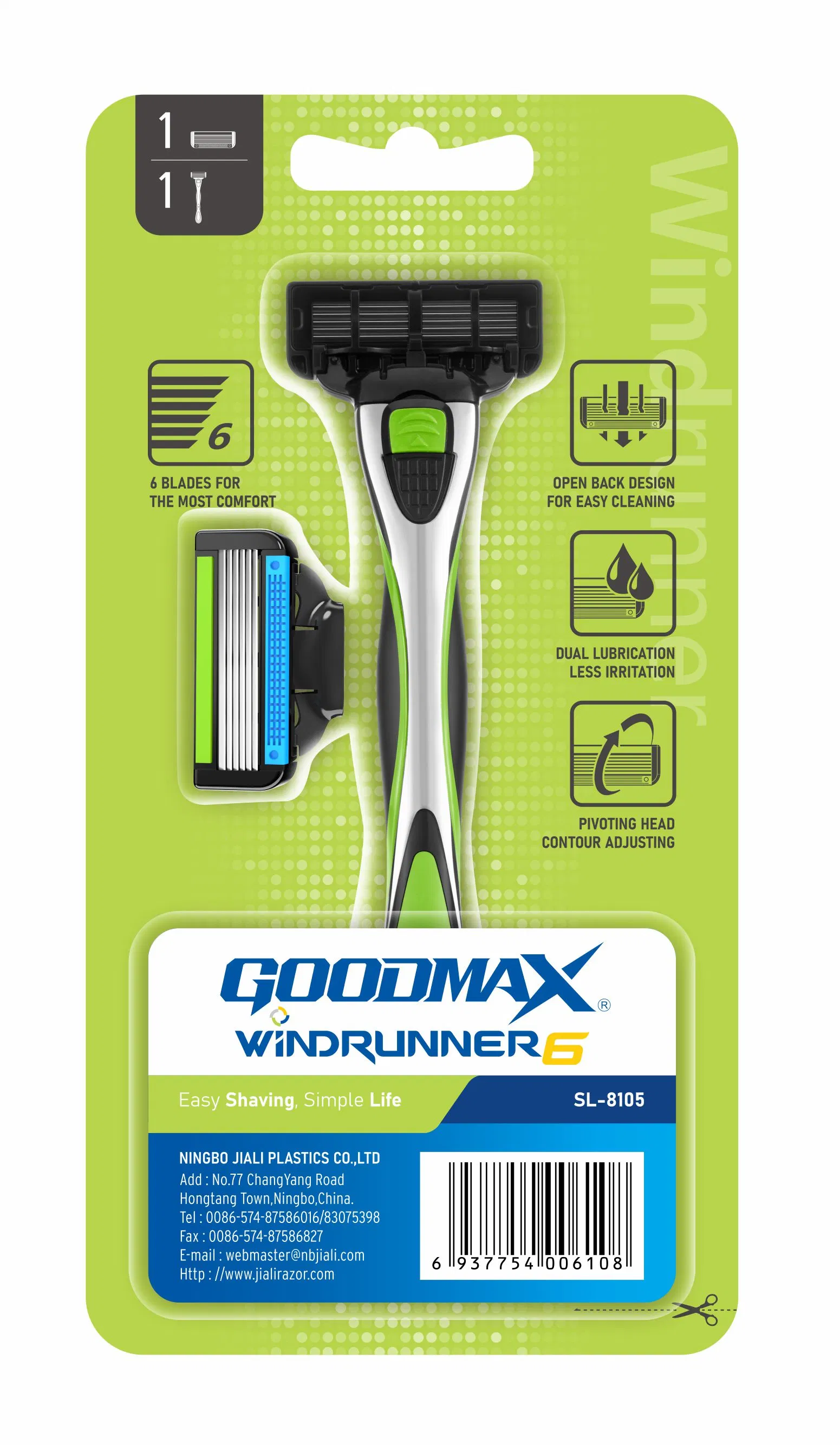 Six Open Back Blade Blade Mens System Razor Shaving, SL-8105 Goodmax