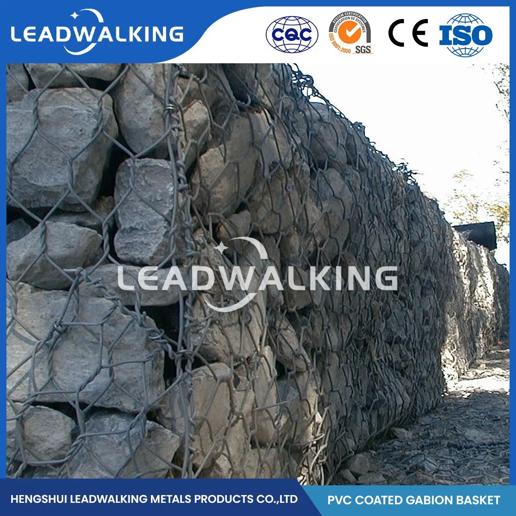 Leadwalking 4.0*1.0*1.0 Size Hexagonal Gabion Stone Basket Factory Civil Engineering Galvanized Gabion Netting China 100X150mm Mesh Hexagonal Gabion PVC Coated