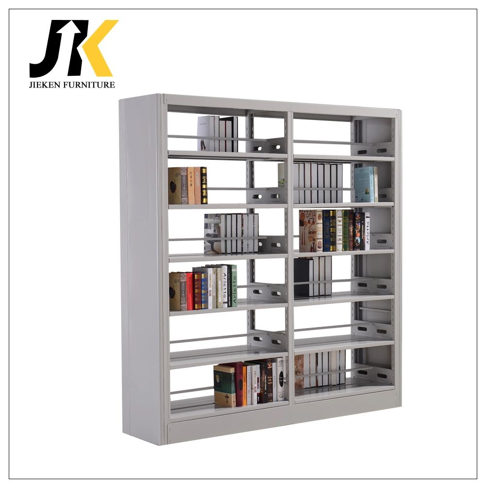 Office Furniture Double-Sided Steel-Wood Floor Bookcase Free-Standing Bookshelf