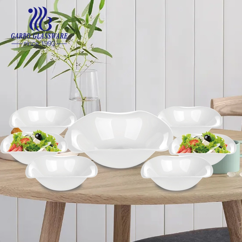 7PCS Dinner White Opal Glass Dinner Set Decorative Reusable Portable Tableware Set Microwave Safe Customized Opal Glassware Opal Glass Bowl