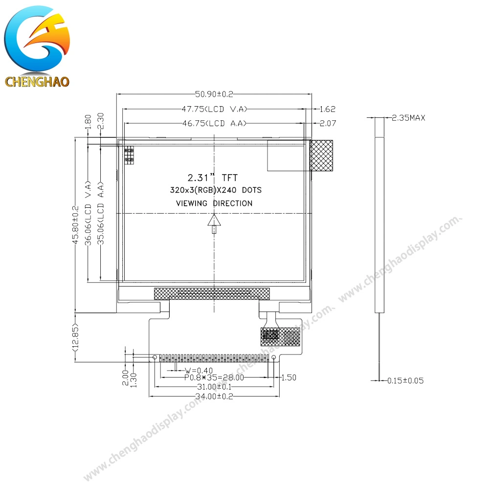 Fabrikpreis 1000 Nits Luminanz 320 * 240 Punkte 2,31 Zoll LCD TFT-Farbmonitor für Auto-Monitor