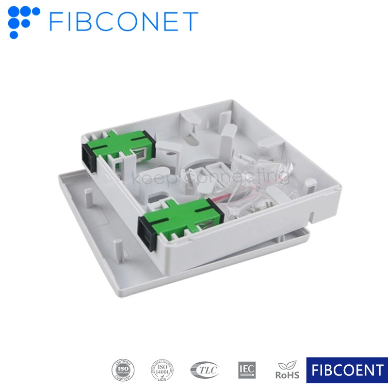 FTTH 86 Face Box 2 puertos de fibra óptica SC Caja de empalmes de terminal con adaptador