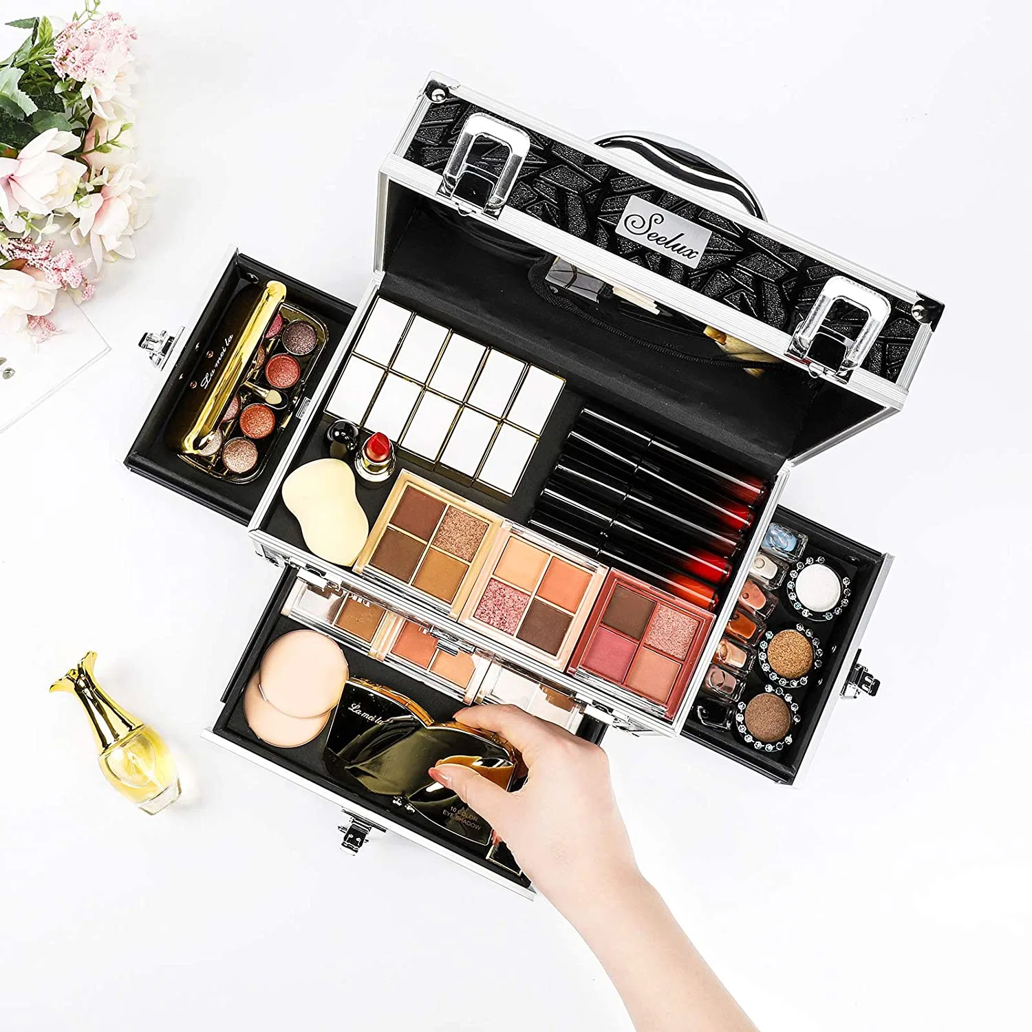 Makeup Box Storage Vanity Beauty Train Lockable Cosmetic Case