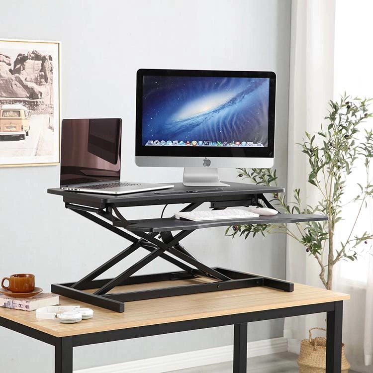 Pneumatic Height Adjustable Computer Desk Standing Desk Converter Wood