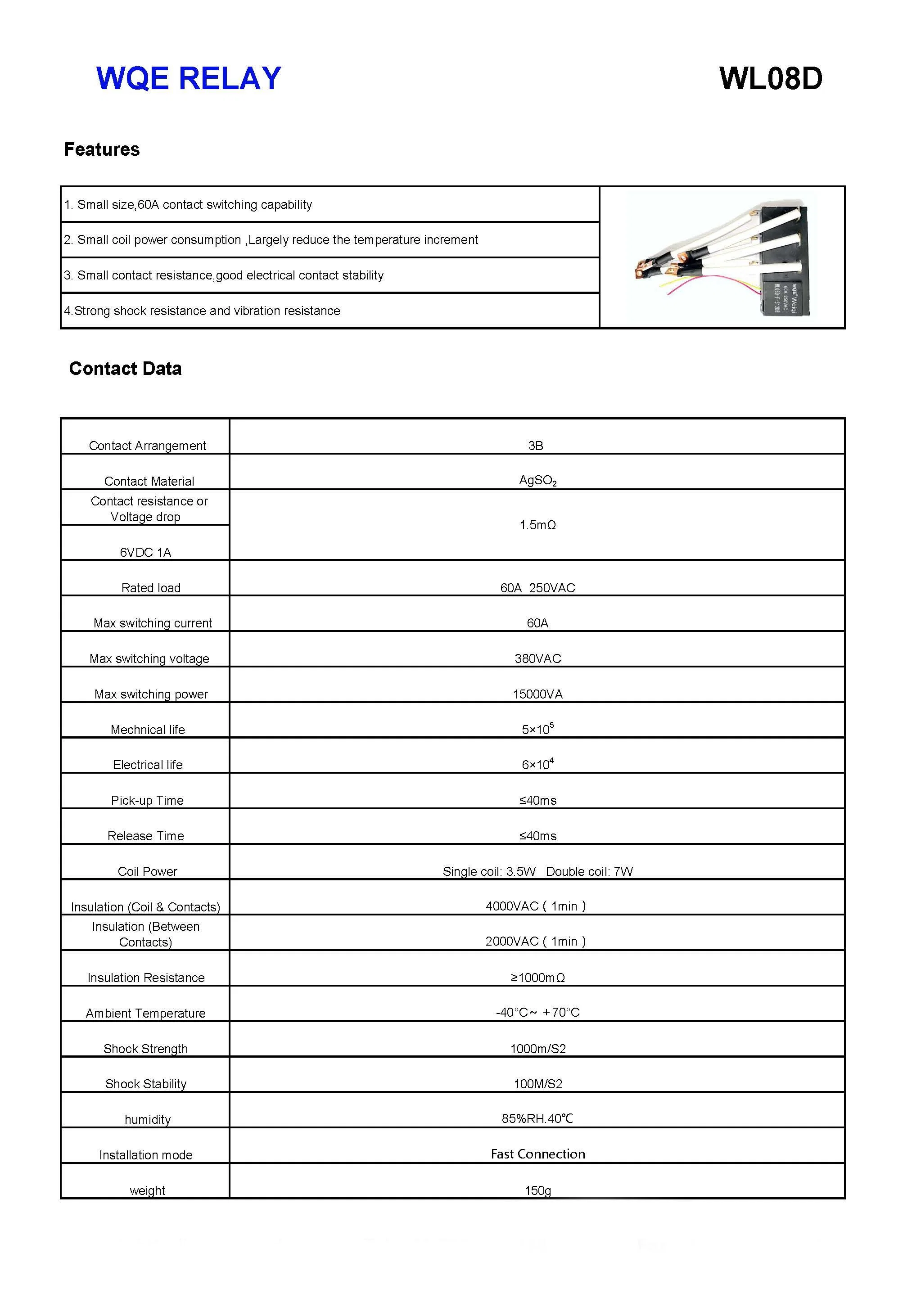 Safety 60A magnetisches Rastrelais, verwendet in elektrischen Energiemessgeräten Wl08d