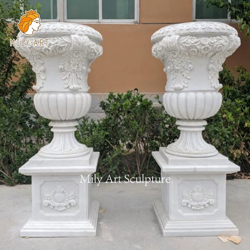 Large Hotel Decoration White Marble Planter Stone Flowerpots for Garden