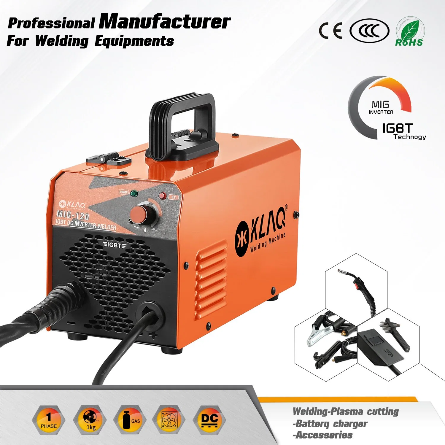 MIG 140A 160A with 1kg Flux Wire Metal Inert Gas Argon Compact Mini Size Equipment DC Inverter IGBT Synergy Digital Welder