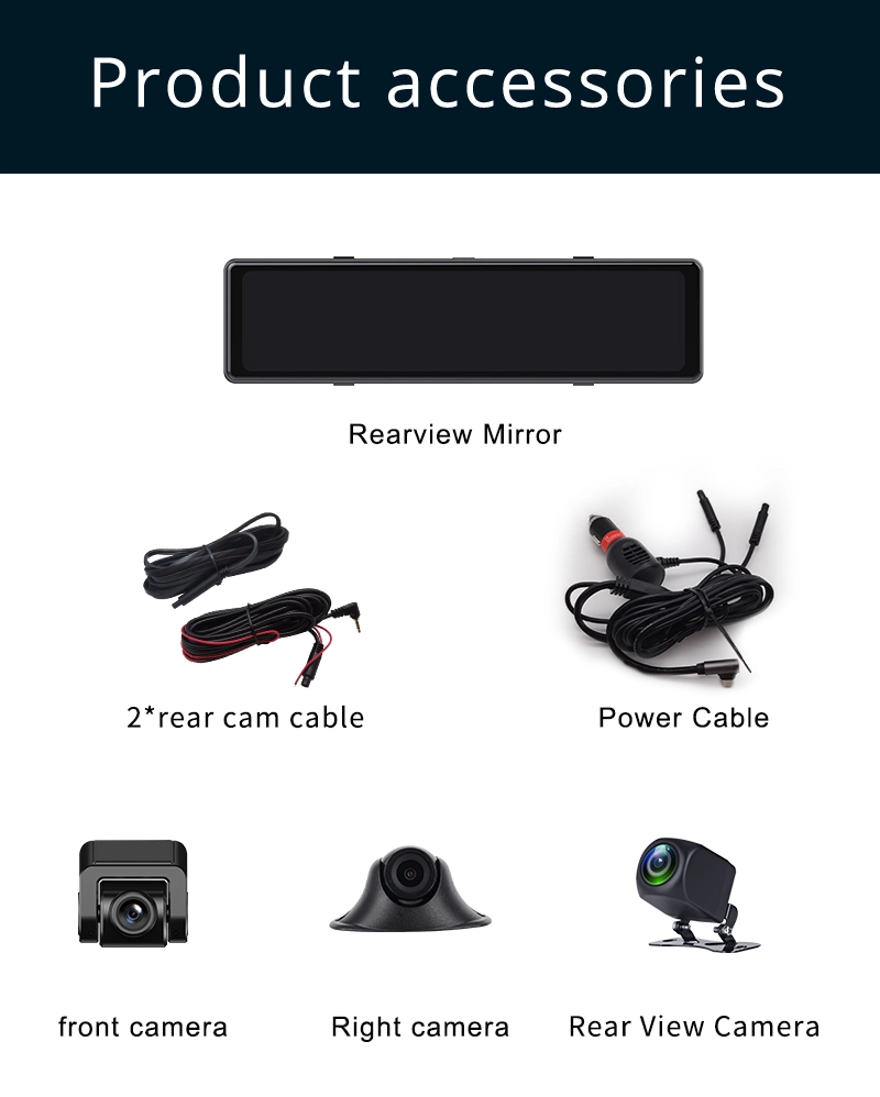 12'' 3 lente 2,5K GPS DVR con coche paly Rearview Cámara Dashcam espejo