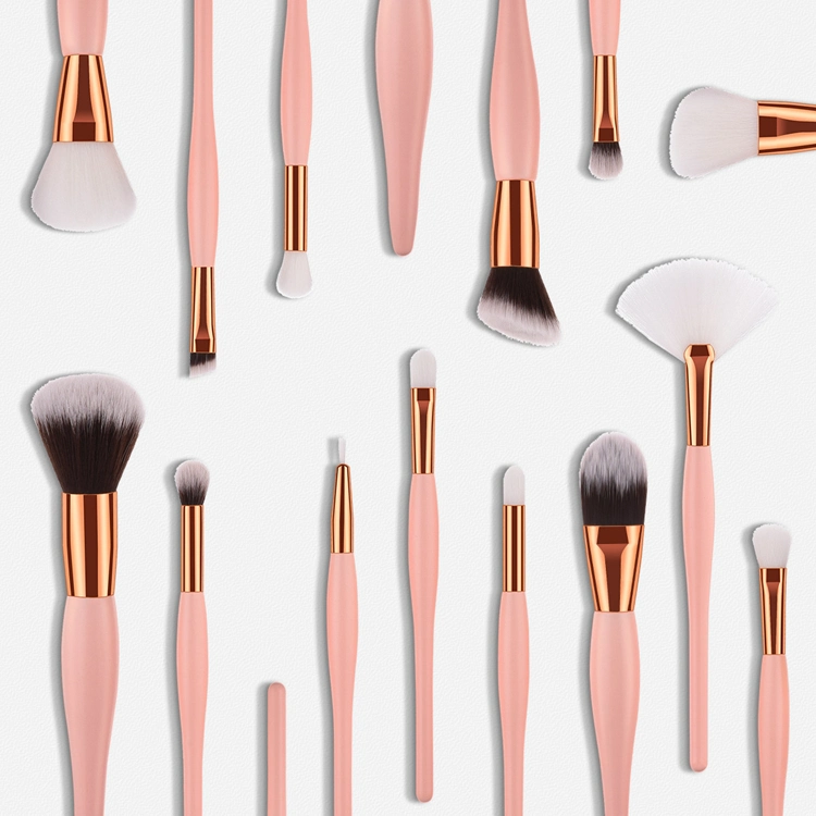 Beauty Tools 15PCS High quality/High cost performance  Makeup Brushes Set Foundation Gold Tube Pink Wooden Handle Brush Set Makeup