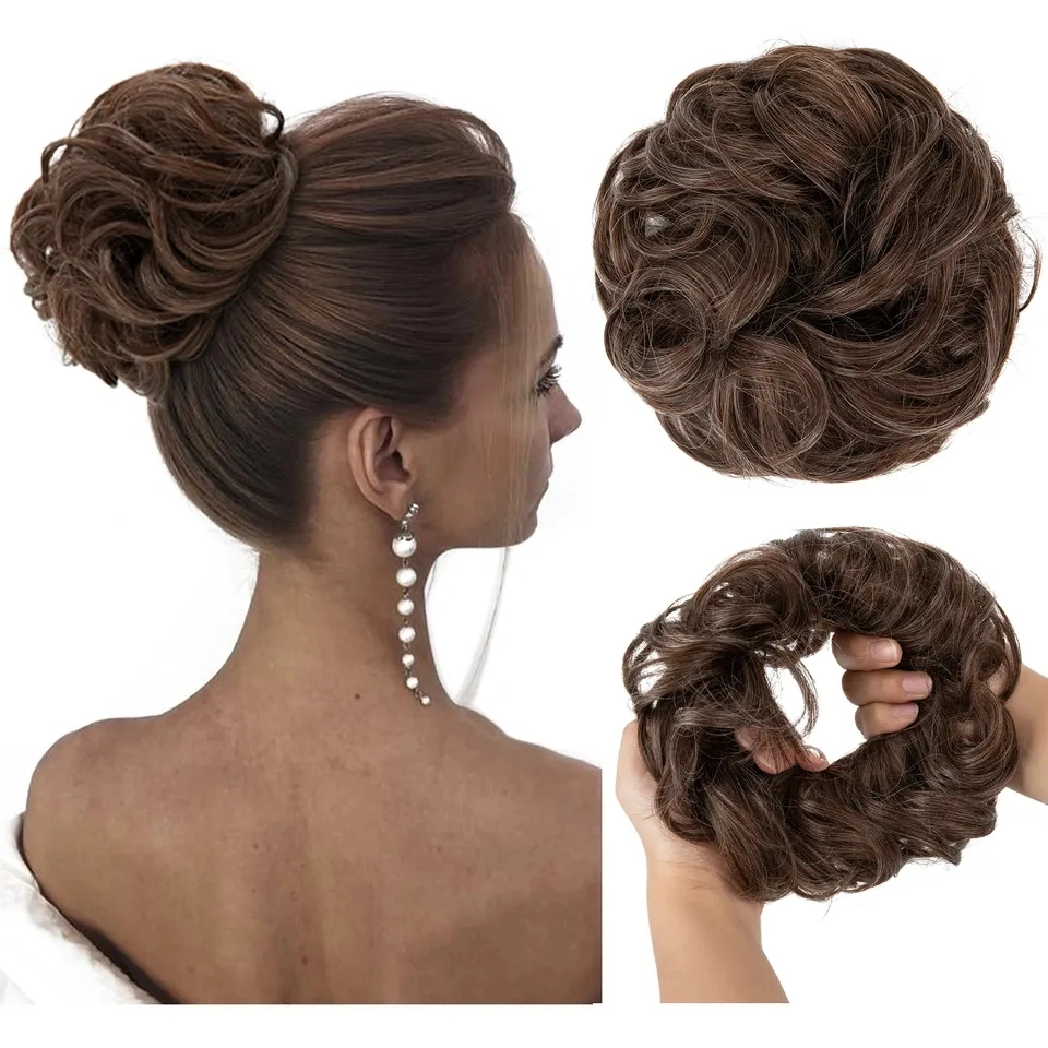 Beautichen tecer em fibra sintética de Cabelo encaracolado Postiches Pour Messy Fake Scrunchies Hairpiece Extensão de cabelo para as mulheres peruca