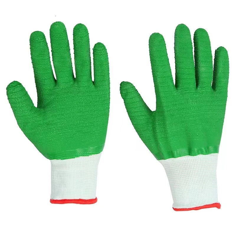 Anti Slip Latex Gloves Green Nylon Latex Work Labor Gloves Construction Use