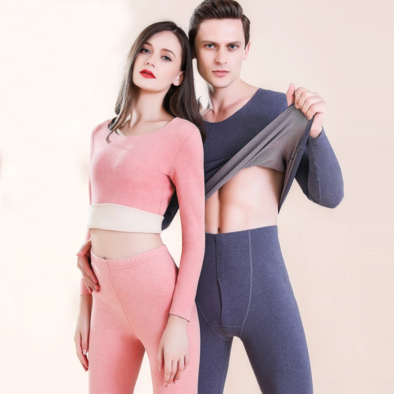 Men Women's Ab Double Sided Fleece Thermal Top Long Johns Bottom 2 Pieces Heated Thermal Underwear Set