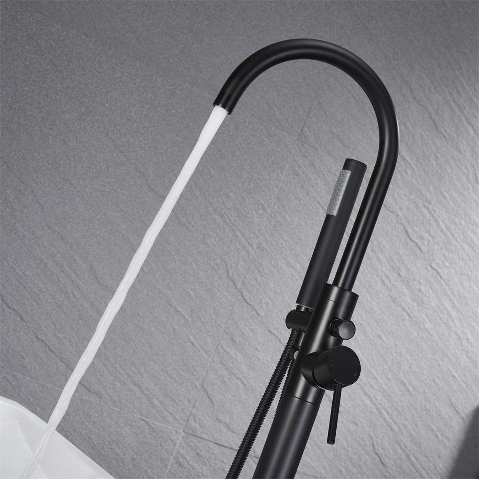 Wholesale/Supplier Freestanding Matt Black Floor Mounted Bathroom Brass Bathtub Faucet with Hand Shower