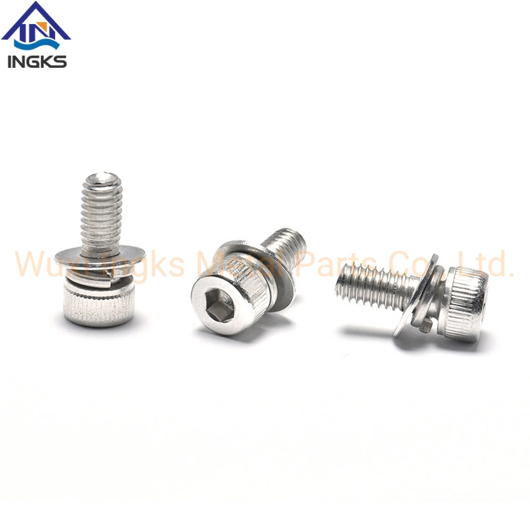 Assembled Hex Socket Knurled Cheese Head Screws with Flat Washer and Spring Washer Screw Set