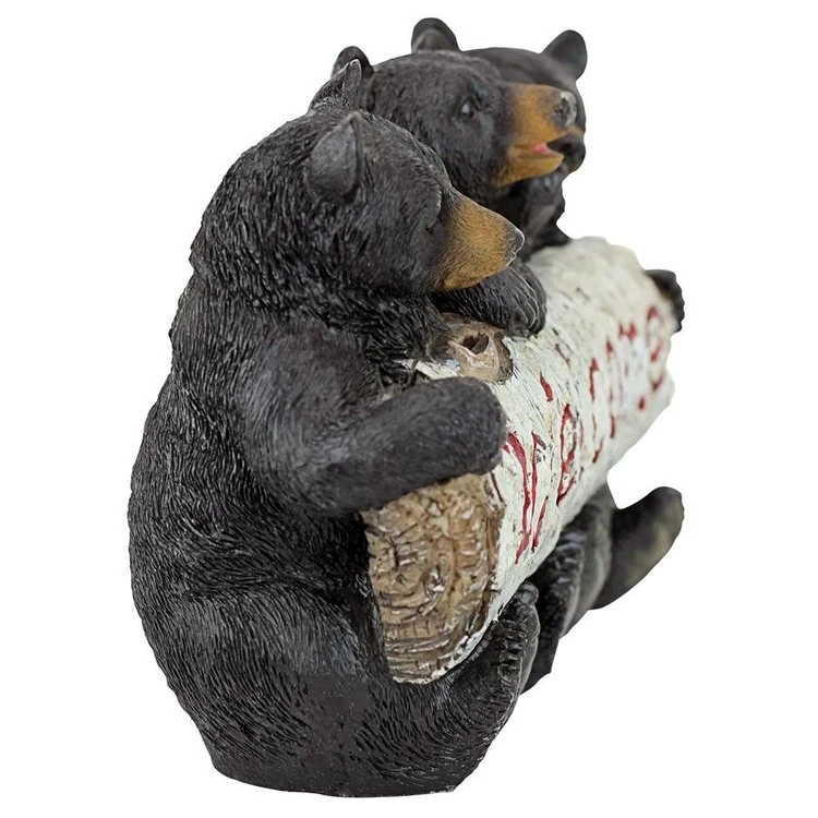 Resin Cute Black Bear Cubs Welcome Sign Statue