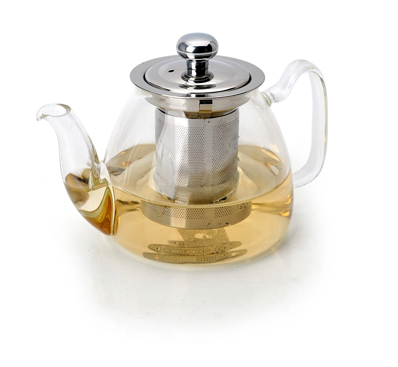 Elegent Transparent Glass Teapot with Stainless Steel Silter Krttle with Handle and Cover