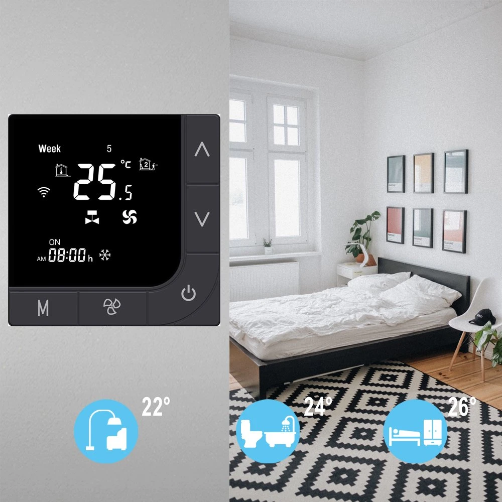 Intelligent Alexa Google Portada Wireless WiFi Fan Coil Sala Smart Wireless termostato programable