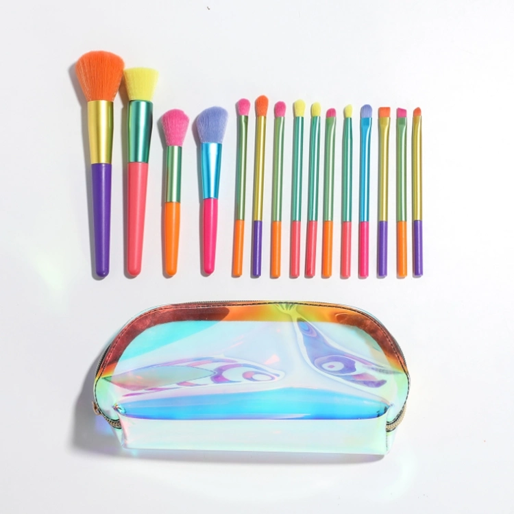 2021 New Style Multicolor Watercolor Private Label Makeup Brushes Special Difference 15PCS Makeup Brush Set Professional