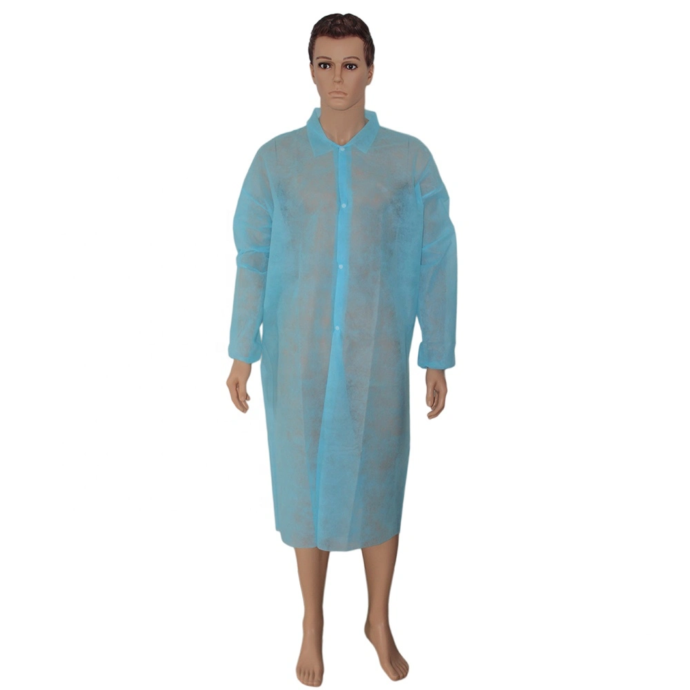 SMS Work Wear Uniform Scrub Jacket Non Woven Lab Coat Disposable with Knitted Collar