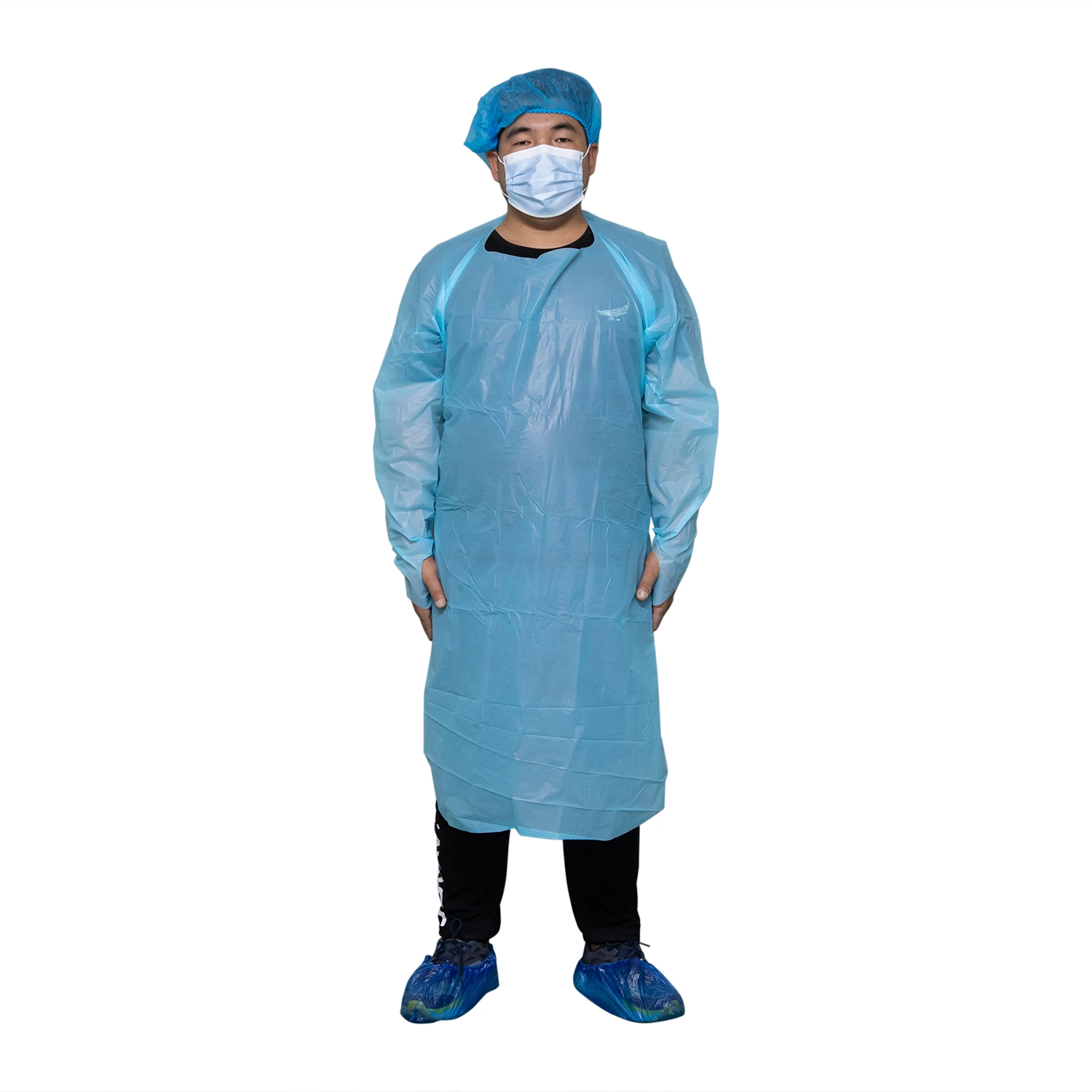 Medizinisches Schutzkleid, Patient/Patient, Daumenschlaufe CPE-Schutzkleid