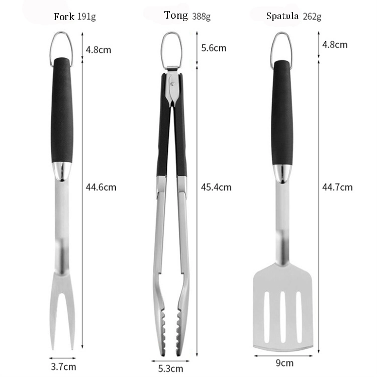 Custom Logo Grill Set Heavy Duty BBQ Accessories Spatula, Fork BBQ Tongs Stainless Steel Grill Tools