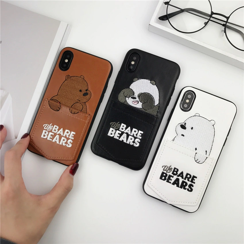 Embroidered Cartoon Cute Bear Pocket Mobile Phone Case for Iphonex