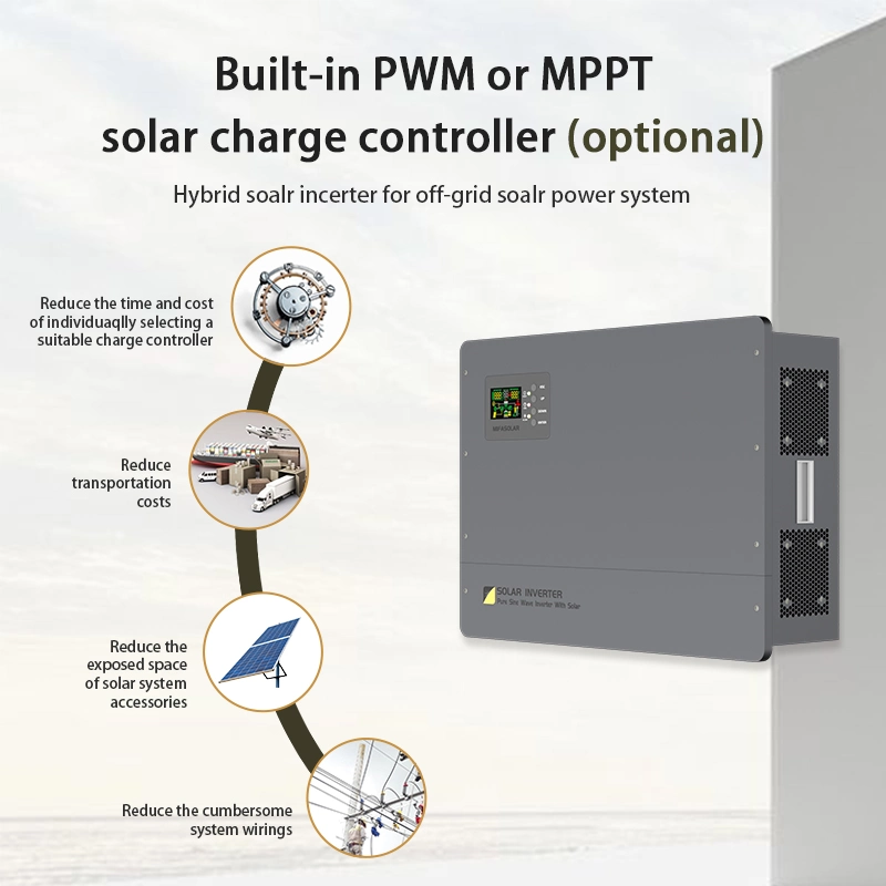 6.4Kw inversor Solar Híbrido Onda senoidal pura Inversor de potencia incorporado MPPT