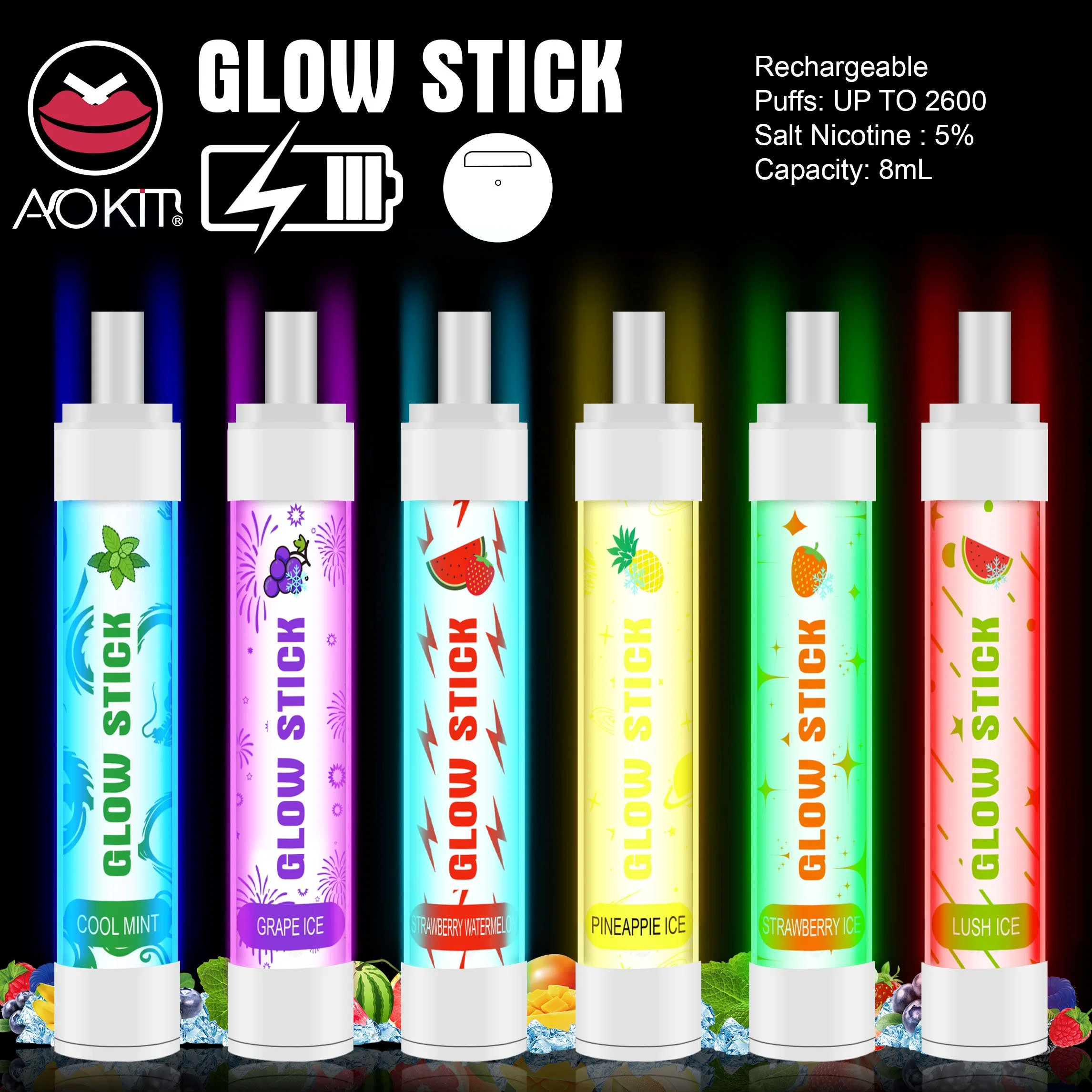 2600 Puffs LED Light Disposable E Cigarette Glowing Mini Cigarette Original Factory