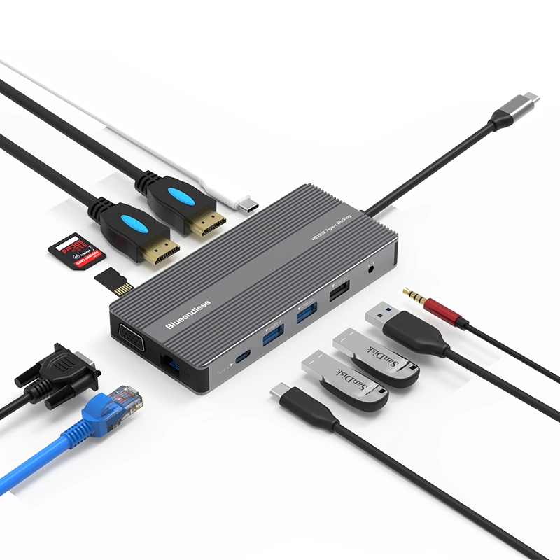12-en-1-C Hub USB con 4K HDMI, Ethernet, tarjeta SD/TF Card Reader, 2 puertos USB 3.0, 100W Pd