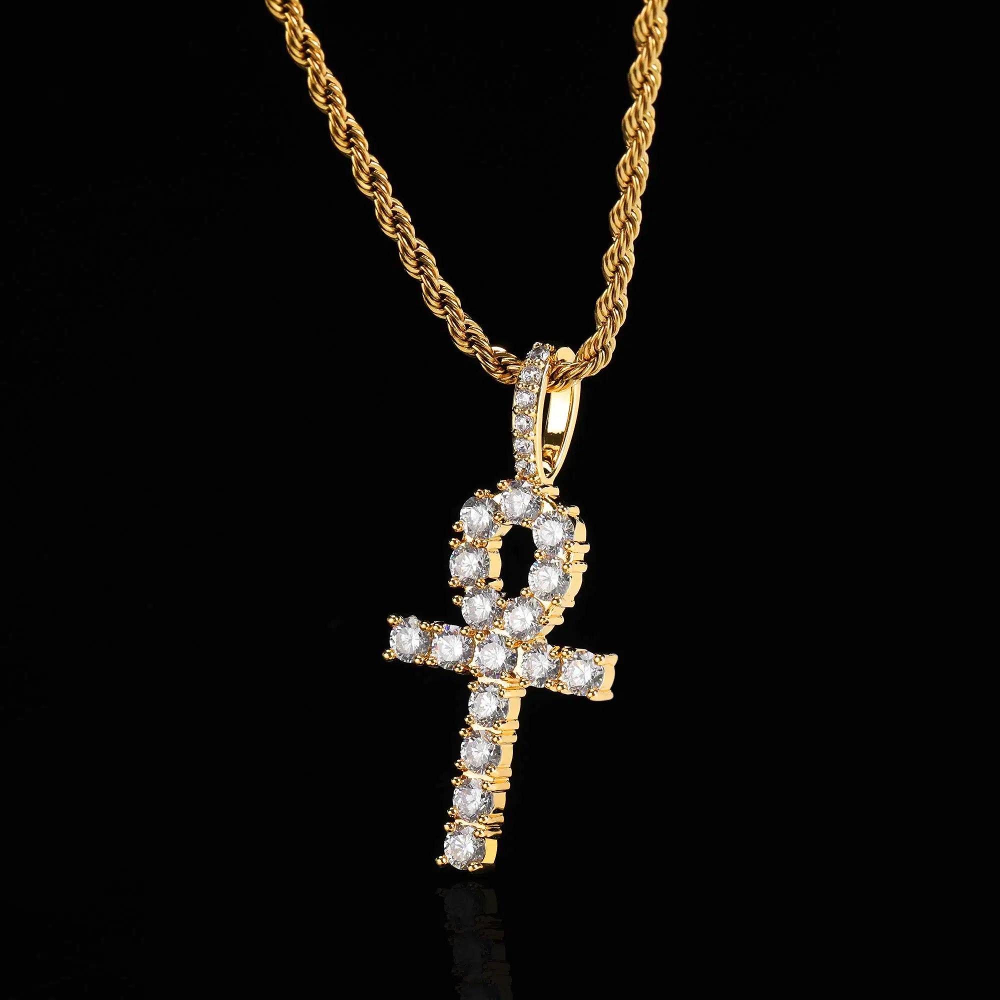 New Hip Hop Gold Colored Zircon Anhe Pendant Tennis Chain Set with Copper Inlaid Zircon Jewellery