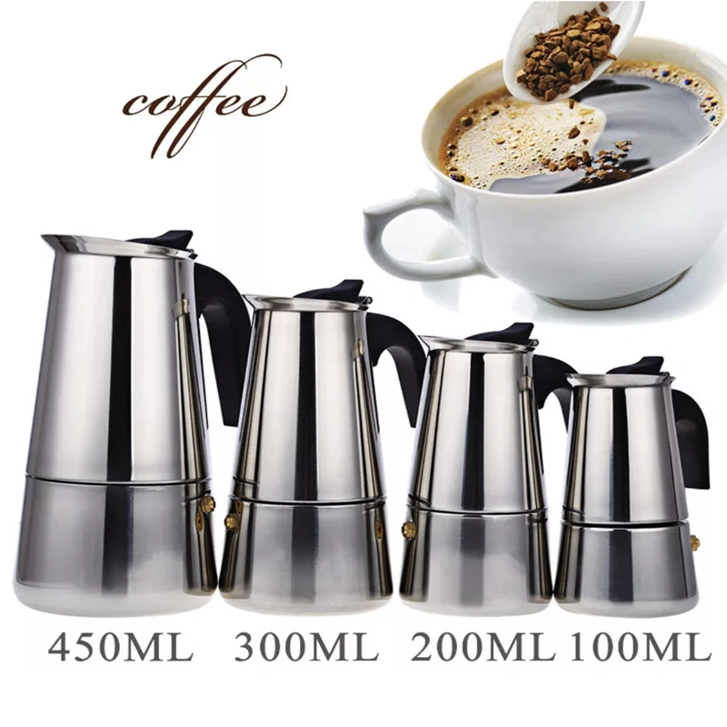 Stainless Steel Filter Coffee Maker Household Moka Coffee Machine Coffee Pot Percolator Tool100ml 200ml 450ml