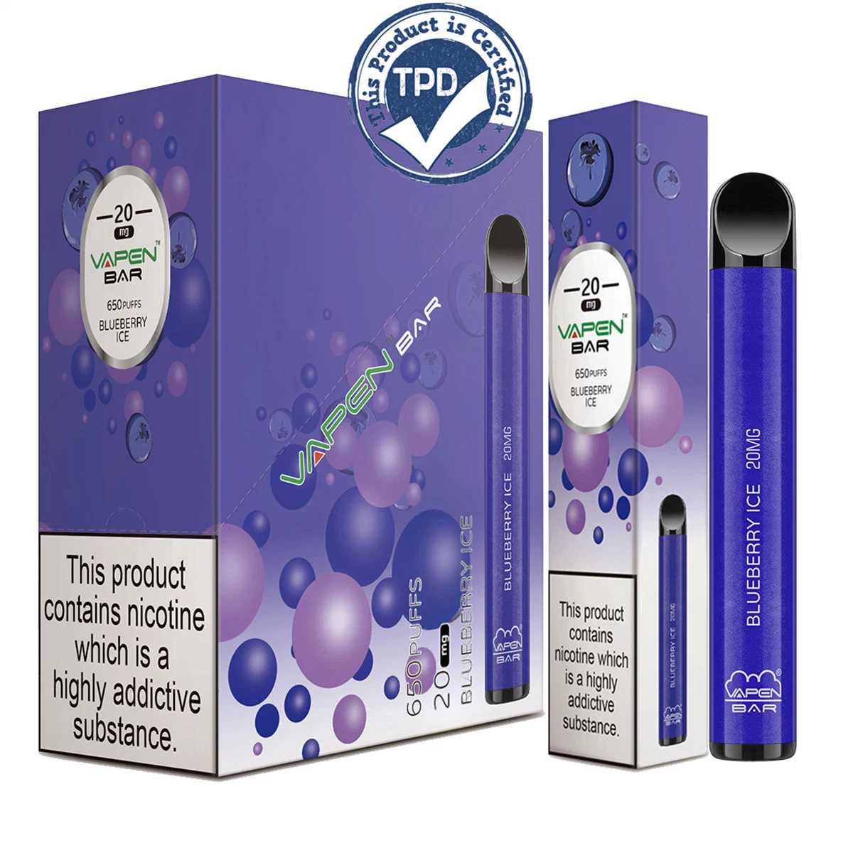 UK Wholesale/Supplier Tpd Certificated Disposable/Chargeable Vapes 650puffs 20mg Vapen Bar Vapor