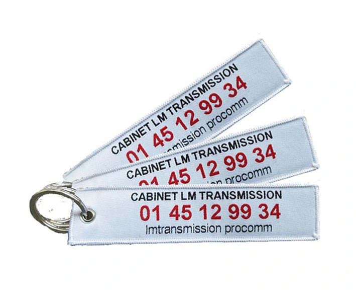 Promotional Custom Brand Travel Souvenir Woven Embroidery Logo Fabric Keychains