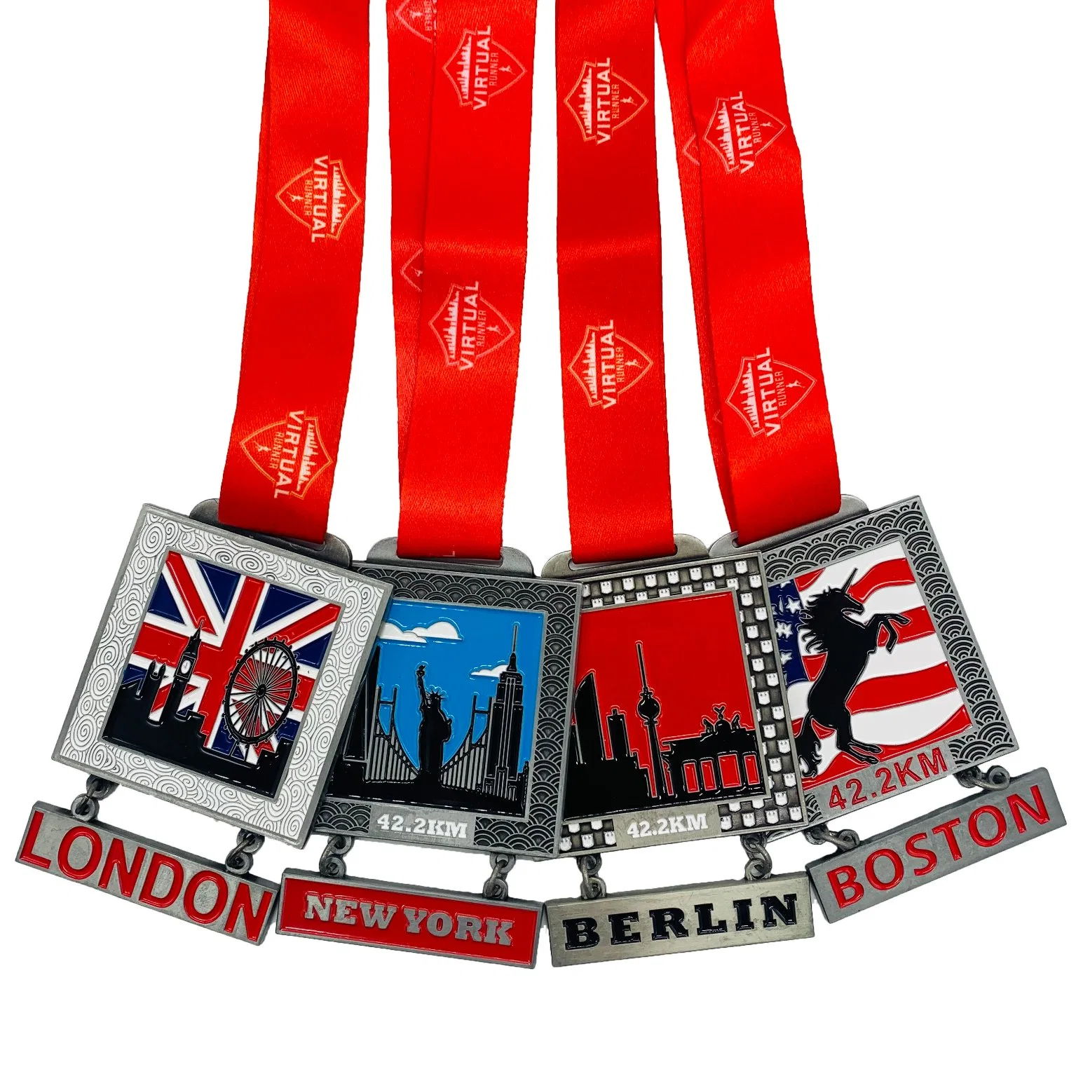 Wholesale/Supplierr Creative Design High quality/High cost performance  Zinc Alloy Metals Medal with Ribbon Custom City Logo London Beijing Building Feature Marathon Sports Medal