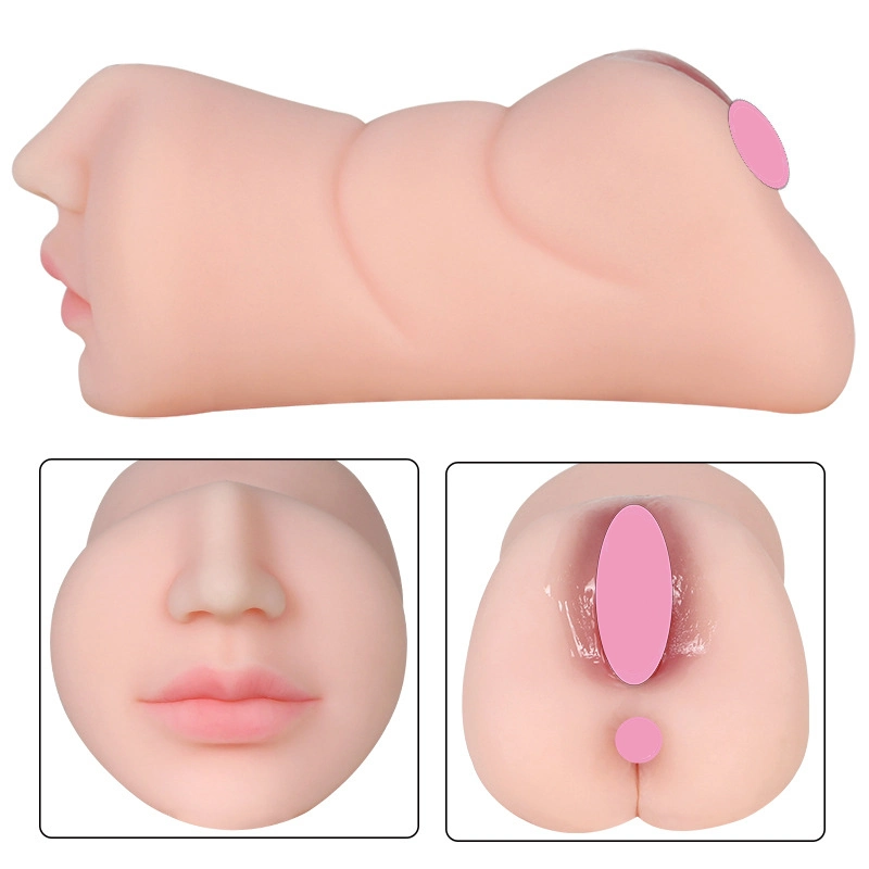 3 en 1 macho Masturbator, realista Pocket Pussy con cara de realismo diseñado y estructura 3D para los hombres de la masturbación mamada Portable macho adulto de juguete sexual.