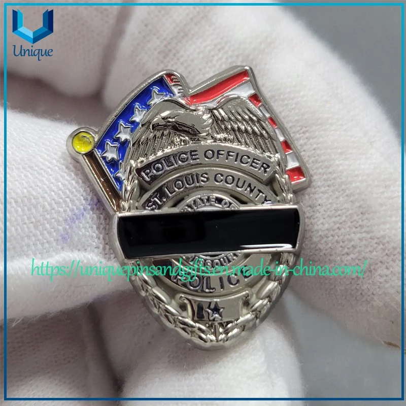 Custom Design 3D 1 Inch Height Soft 3D Domed Nickel Soft Enamel Metal Pin, High Quality Die Casted Police Metal Badge