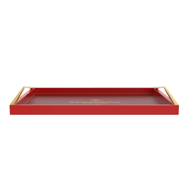 Marron foncé mat de peinture rouge pu plaqués plateau en bois avec poignée Golden Triangle