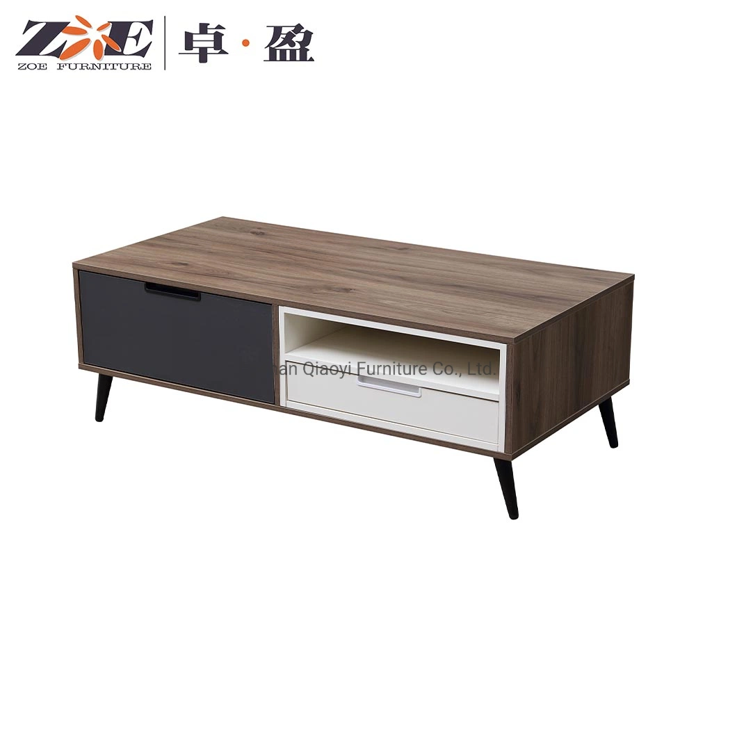 Latest Designs Turkish Simple Style Long Rectangle MDF Coffee Table with Double Drawers