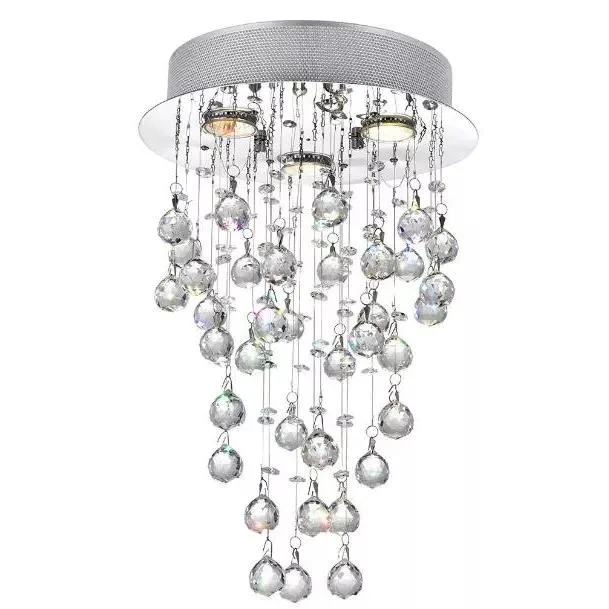 LED rondes plaqués au chrome Lumière au plafond de boule de cristal lustre moderne de la pluie légère chute petite poignée de commande d'éclairage de la poignée de commande