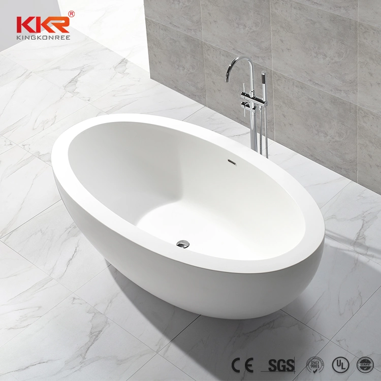 White Matte Various Design Oval Shape Solid Surface Cast Stone Bathtub Soaking Freestanding Bath