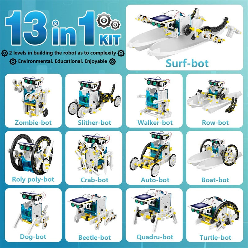 13-en-1 Kit d'expériences physiques d'ingénierie scientifique Jouets de robot solaire pour les étudiants.