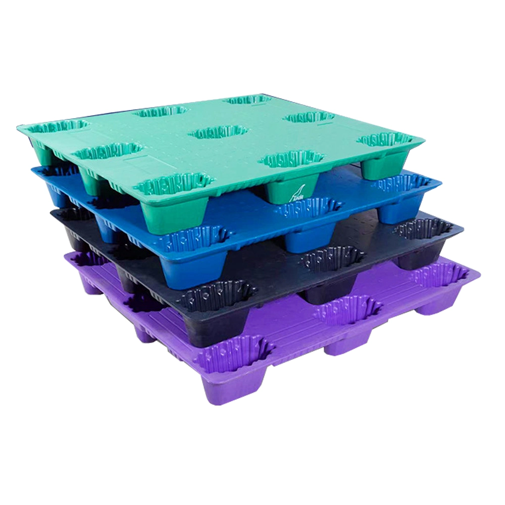 HDPE Material Single Faced 9 Feet Bottom Transportation Warehouse Storage Hand Forklift Nestable Blow Molding Plastic Pallet