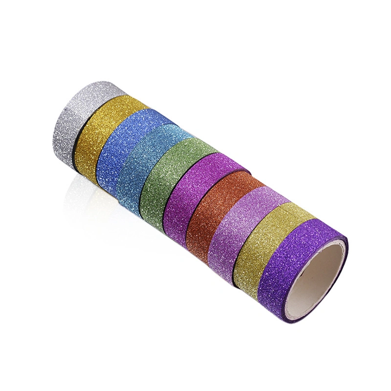 10PCS Glitter Washi Tape Stationery Scrapbooking Decorative Adhesive Tapes DIY Color Masking Tape School Supplies