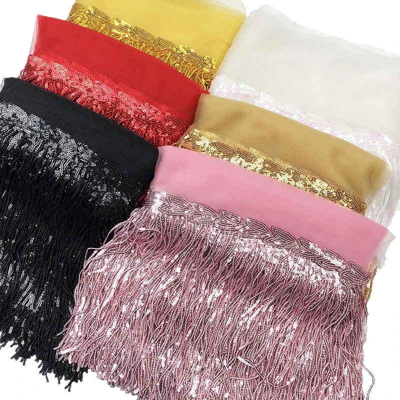 Decorative 20cm Shiny Thickness Sequins Paillette Polyester Fringe Tassel for Dancing Dress