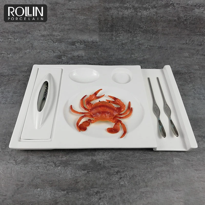 New Design Hotel Supply White Porcelain Hairy Crab Plate