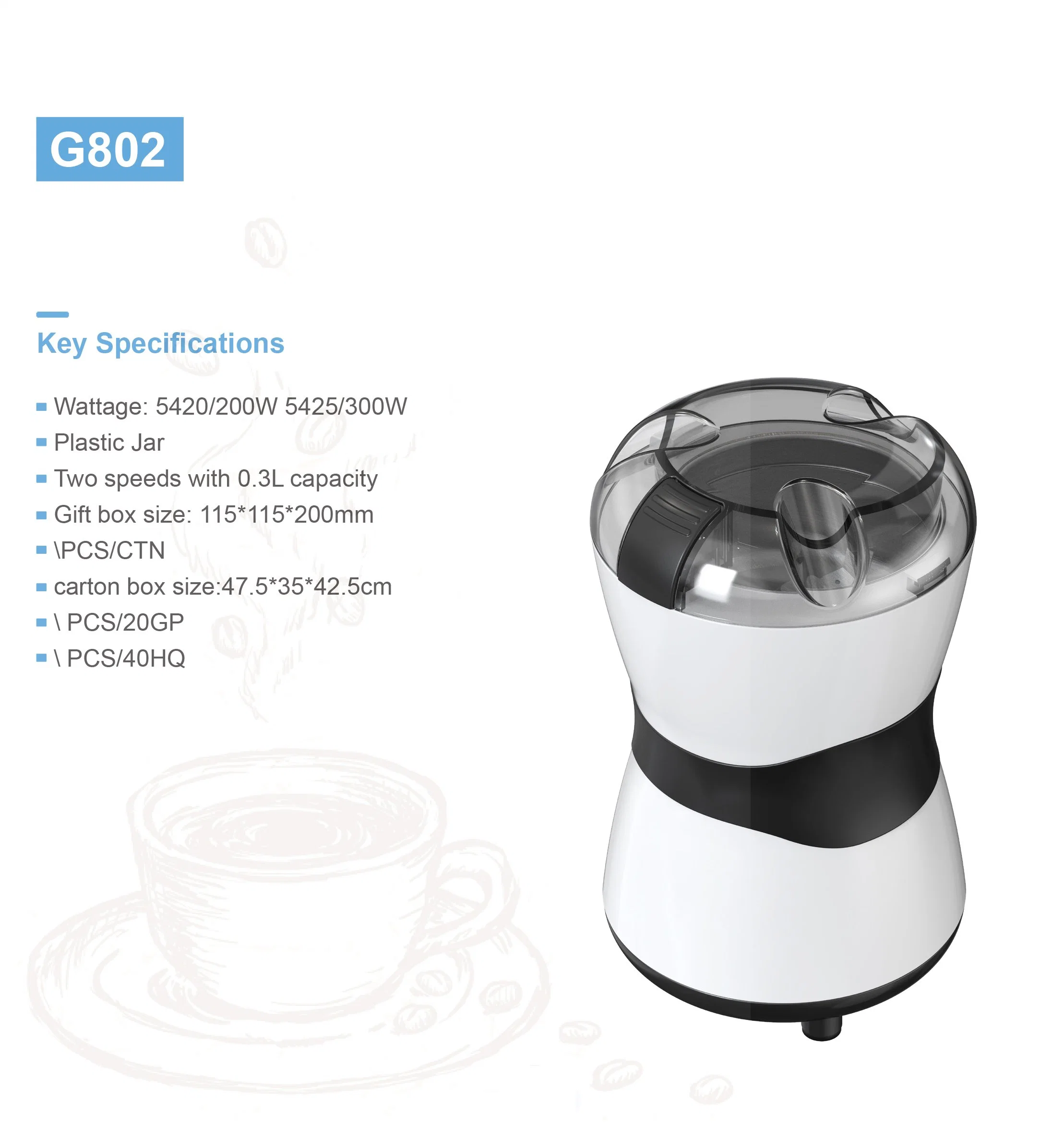 100W Electric Kitchen Appliance Dry Herbs and Coffee Bean Grinder for Spice