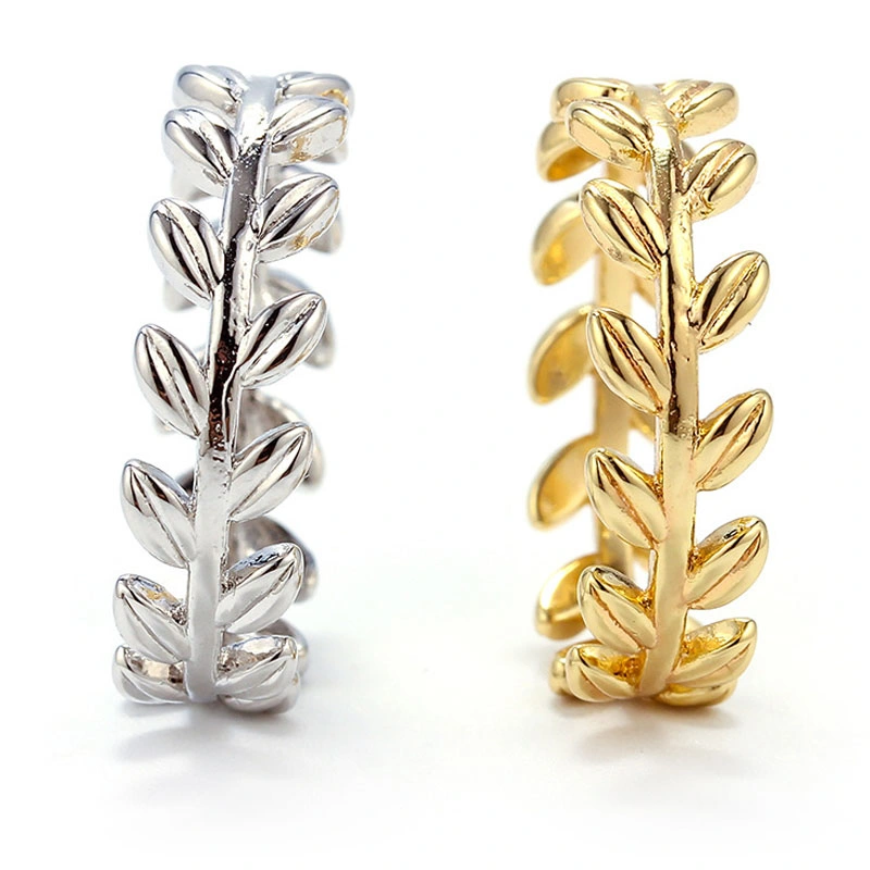 Simple Desing Leaf Rings Silver Gold Plain Rings Silver Jewelry